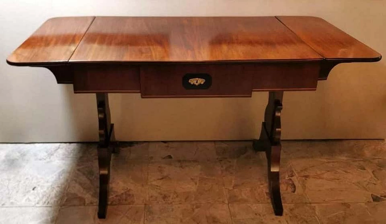 Biedermaier writing table in mahogany and light birch wood inlays, 19th century 1186576