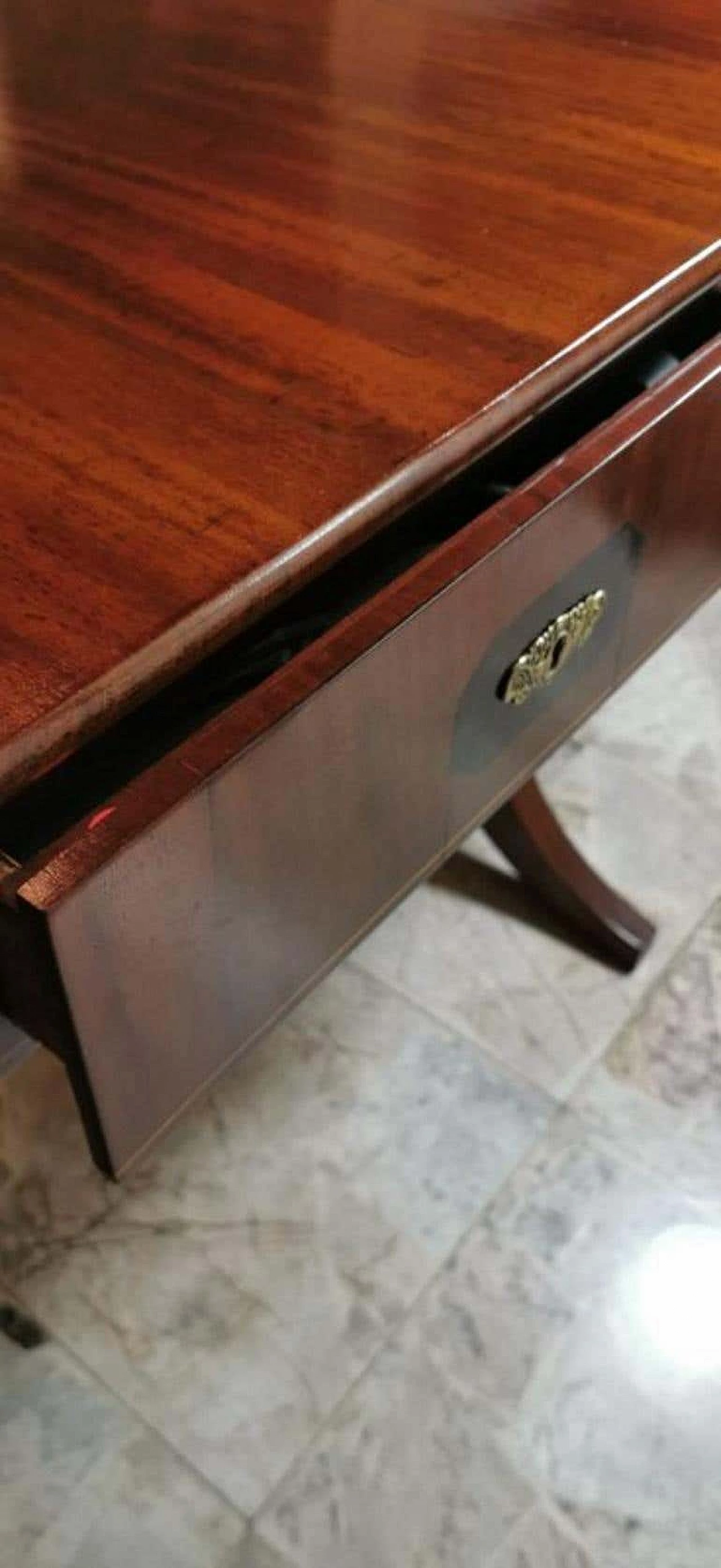 Biedermaier writing table in mahogany and light birch wood inlays, 19th century 1186581