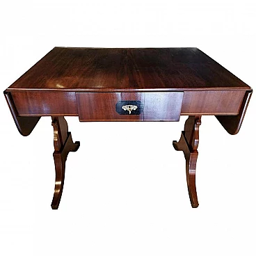Biedermaier writing table in mahogany and light birch wood inlays, 19th century