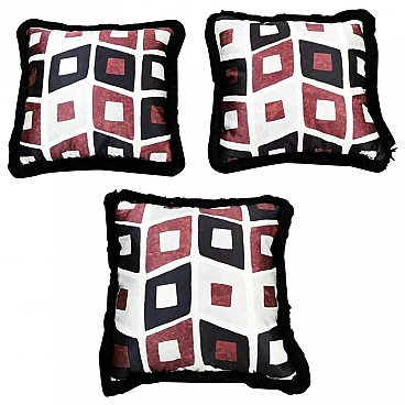 3 handmade pillows in Dedar satin fabric and velvet, 60s