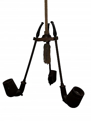 Aldo Tura style chandelier with 3 pipes, 60s