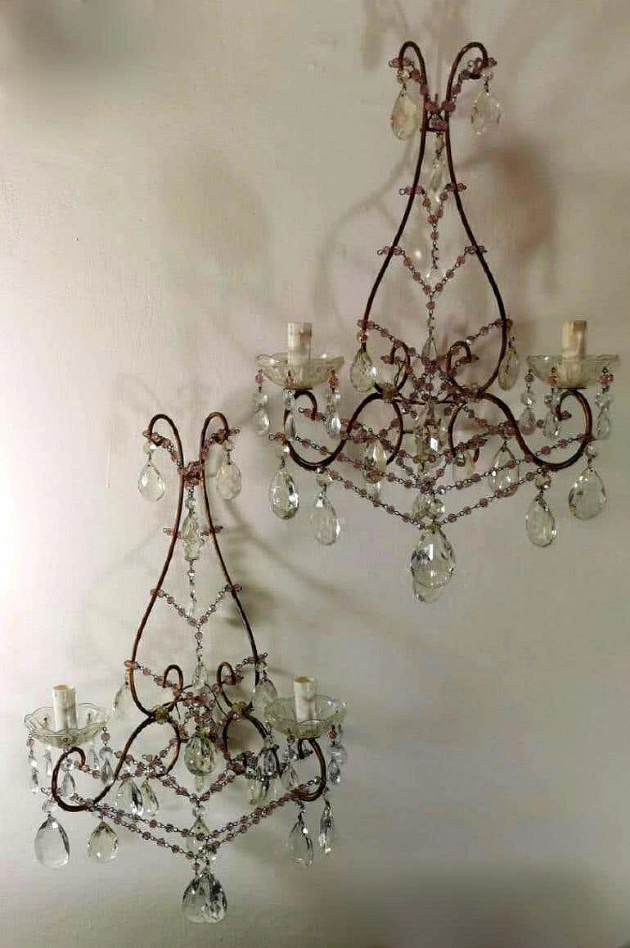 Pair of Maria Teresa Style sconces with lead crystal, 19th century 1187101