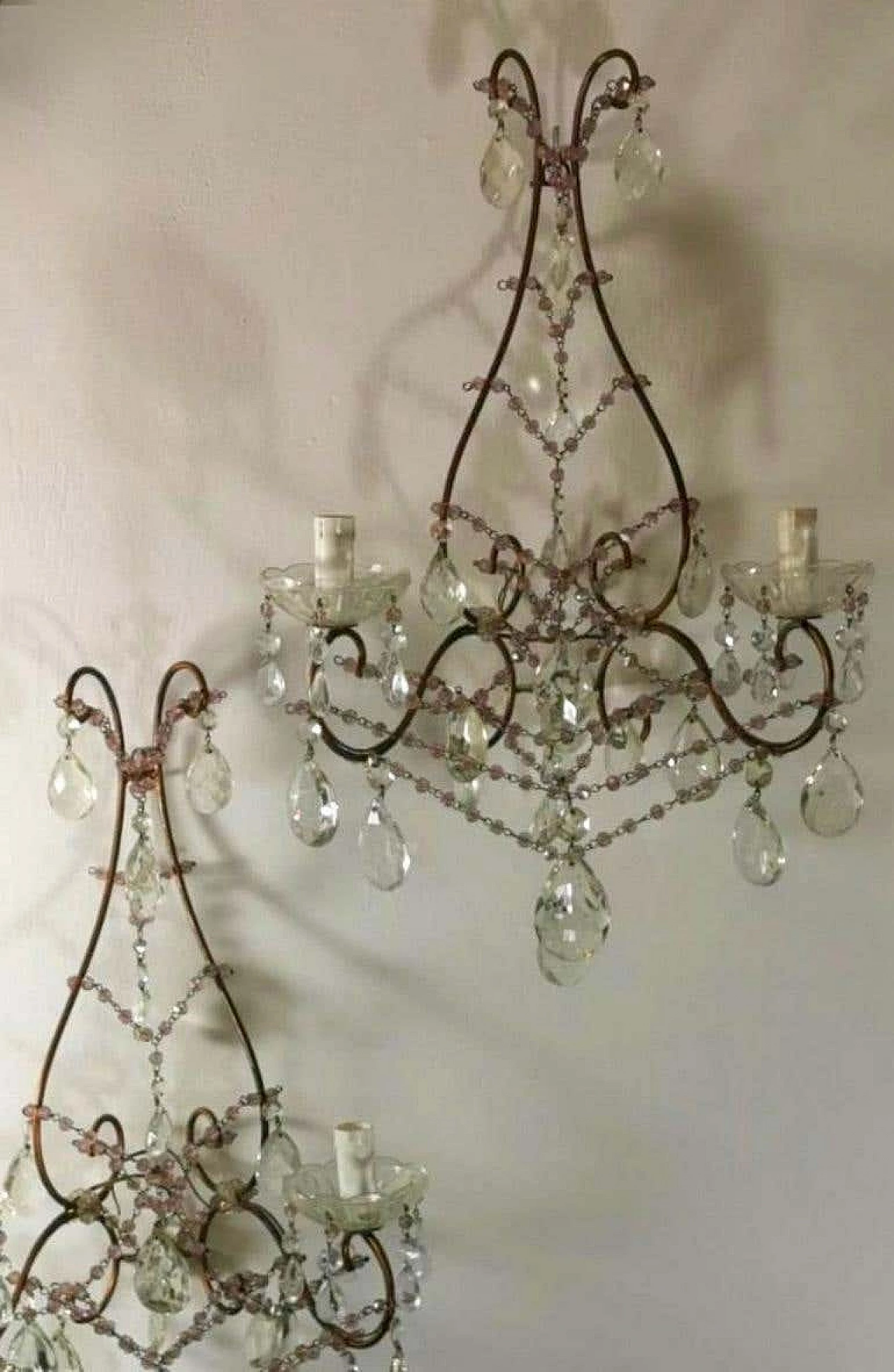 Pair of Maria Teresa Style sconces with lead crystal, 19th century 1187102