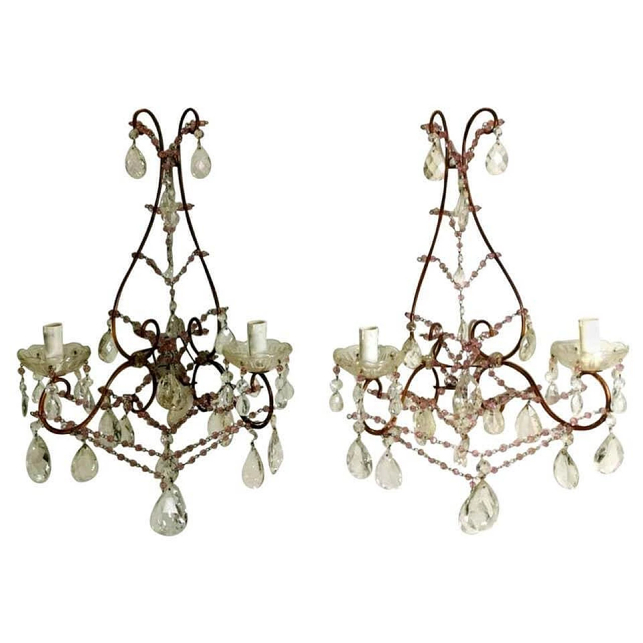 Pair of Maria Teresa Style sconces with lead crystal, 19th century 1187118