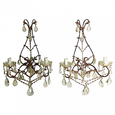 Pair of Maria Teresa Style sconces with lead crystal, 19th century