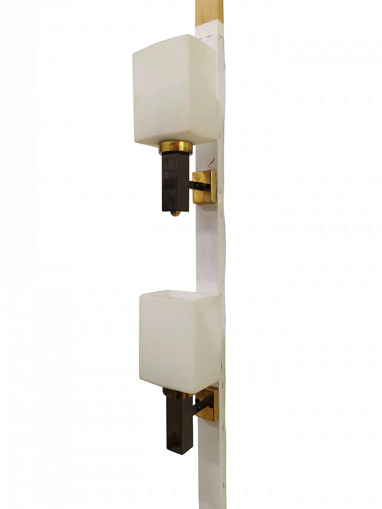 Pair of Stilnovo wall lamps in brass and opaline glass, 60s 1187287