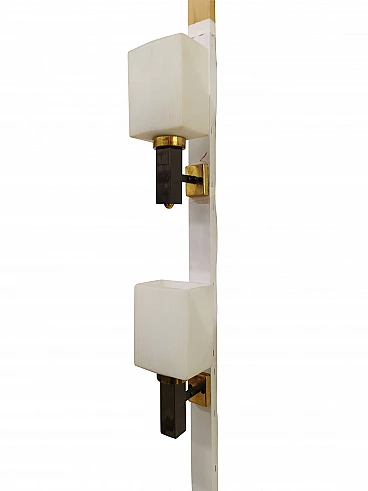 Pair of Stilnovo wall lamps in brass and opaline glass, 60s
