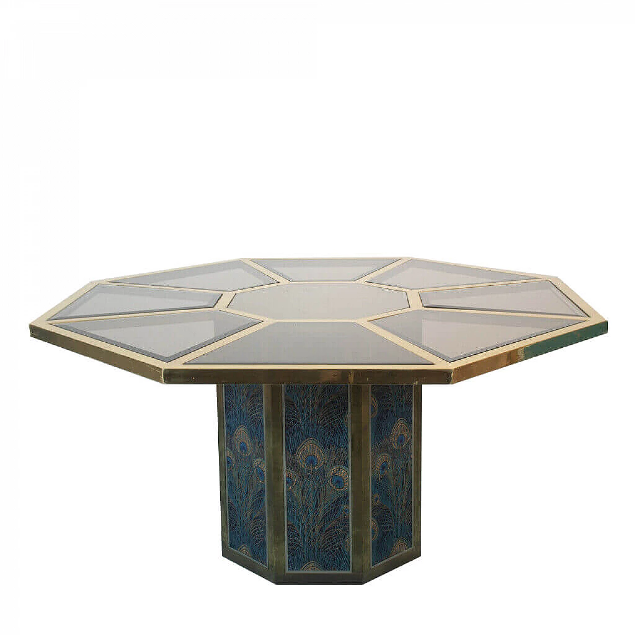 Dining table in brass and smoked glass, 70s 1187294