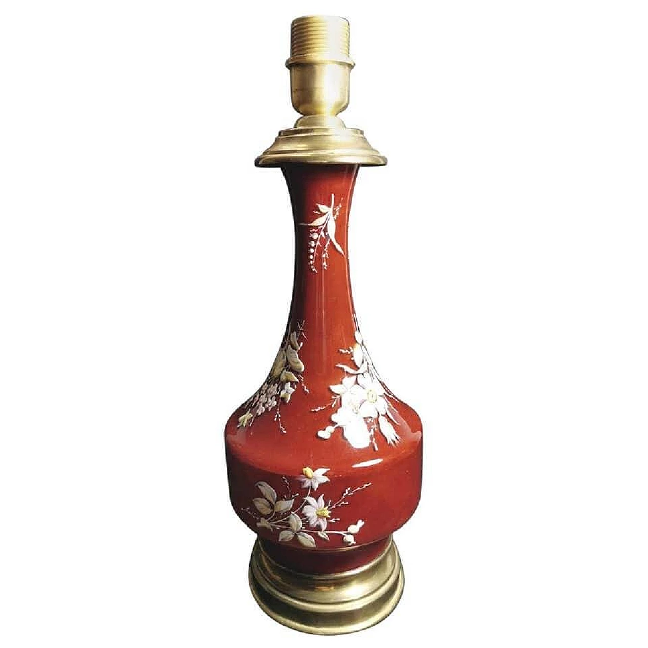 Napoleon III style table lamp in opaline red glass and golden brass base, 10s 1187322