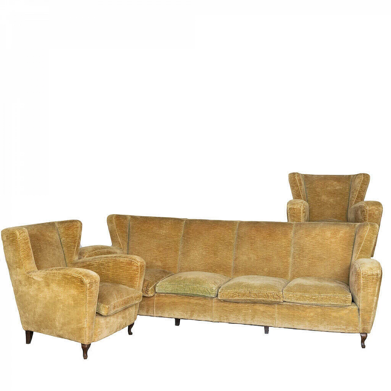 Living room set, sofa and pair of armchairs, 1950s 1187401