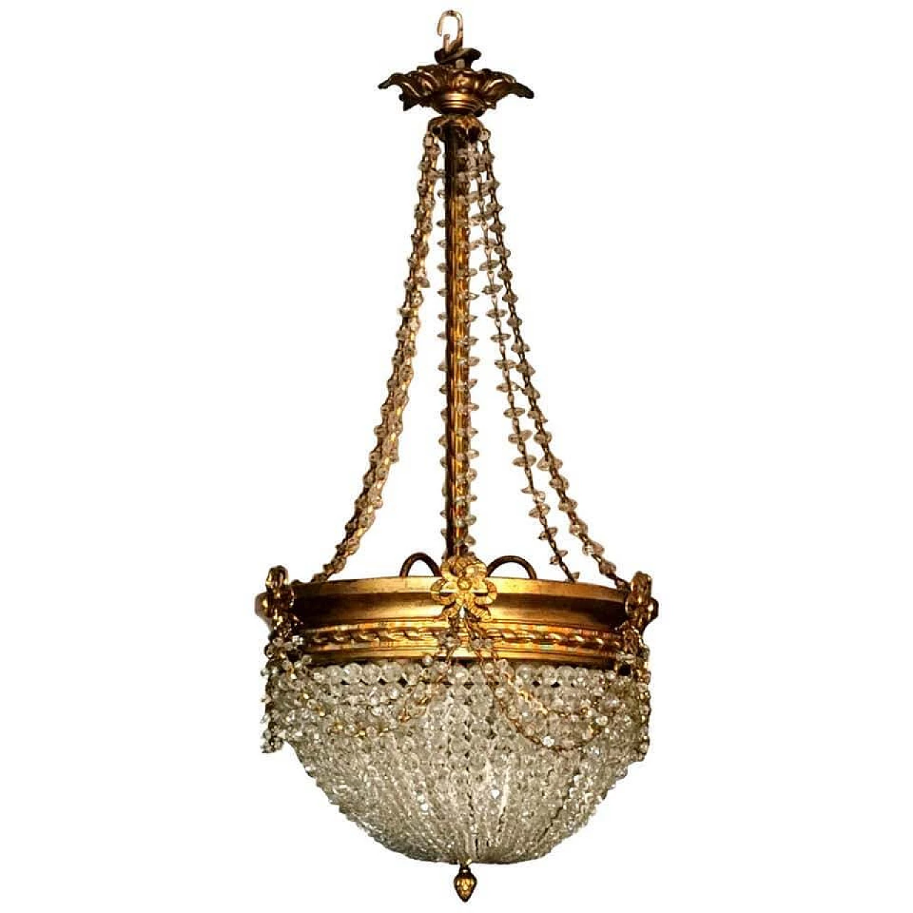 Empire style Montgolfier chandelier in crystal and golden brass, 10s 1187425