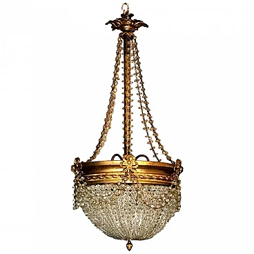 Empire style Montgolfier chandelier in crystal and golden brass, 10s