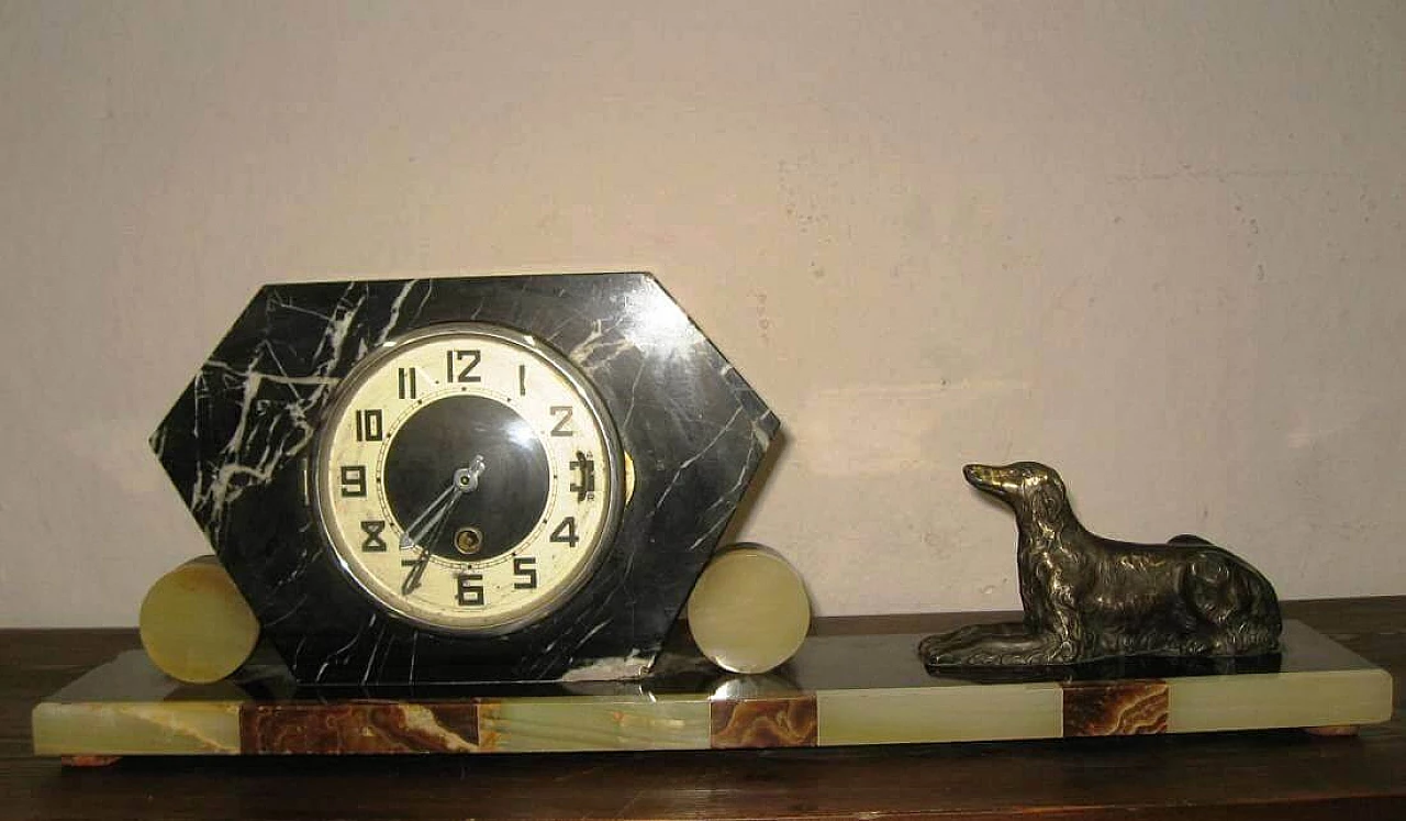 Orologio da tavolo Art Déco in marmo, anni '20 1187604