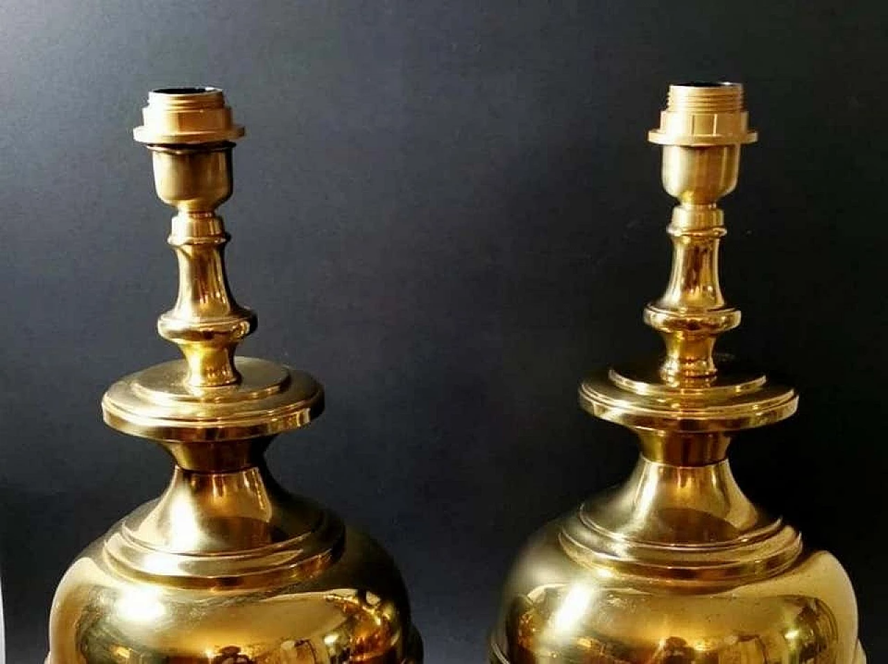 Pair of table lamps in polished brass, 60s 1187639