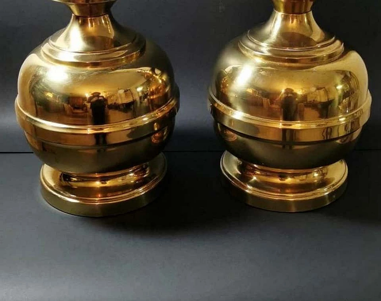 Pair of table lamps in polished brass, 60s 1187640