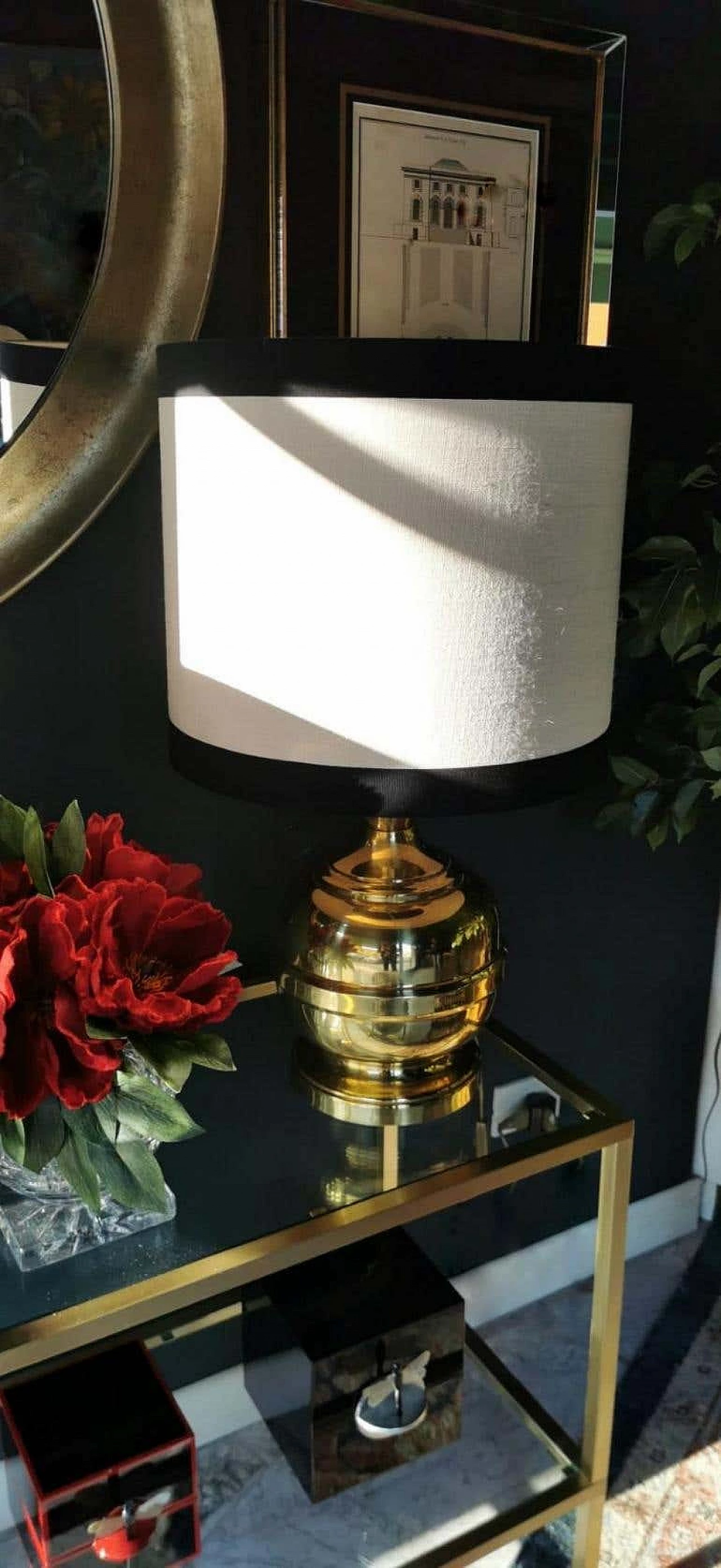 Pair of table lamps in polished brass, 60s 1187642