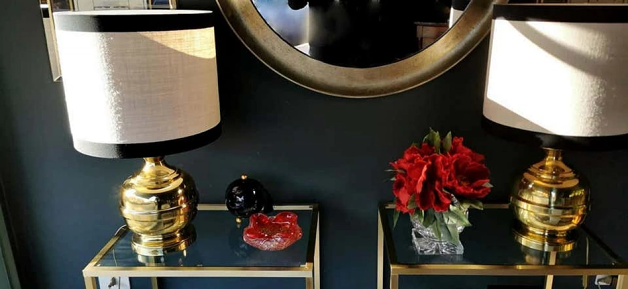 Pair of table lamps in polished brass, 60s 1187643