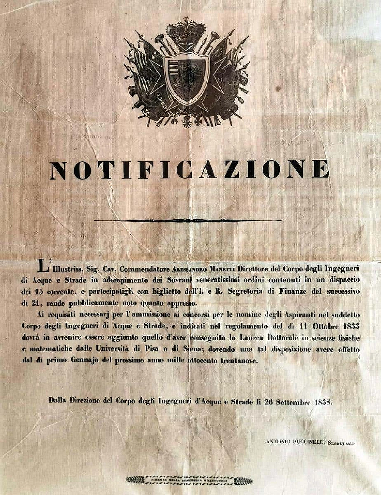 Documento del Granducato di Toscana Leopoldo II, 1838 1187681