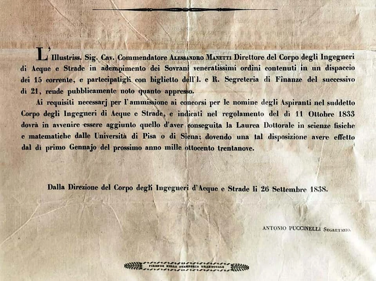Documento del Granducato di Toscana Leopoldo II, 1838 1187682
