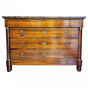 Late Empire chest of drawers in walnut with bronze handles, 19th century