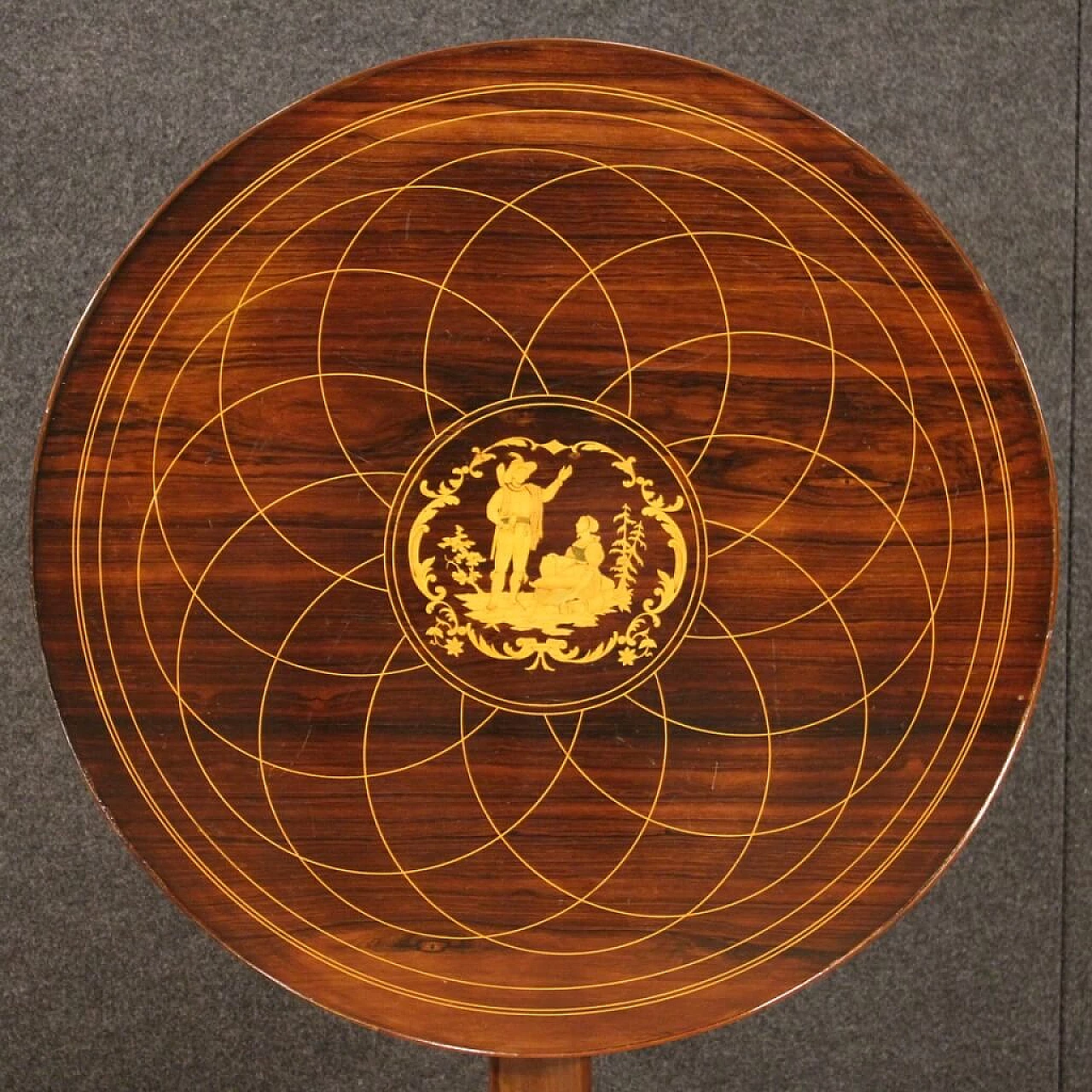 Tavolino a vela in legno intarsiato, anni '20 1187904