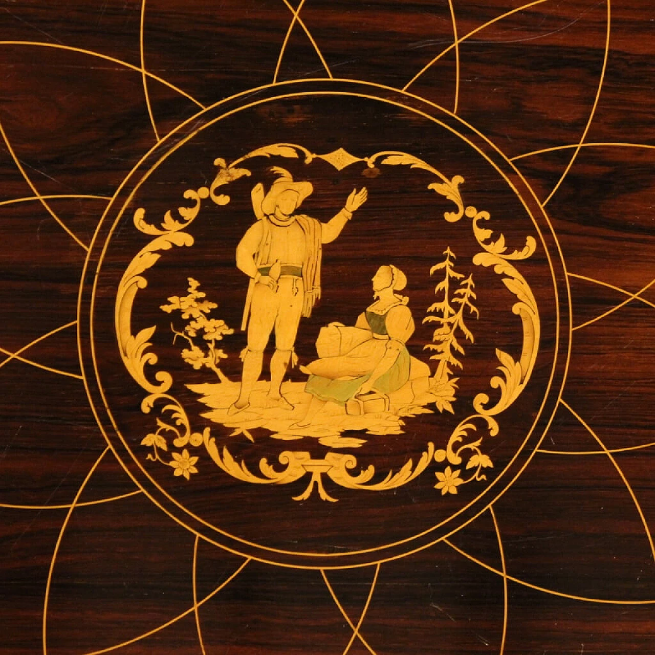 Tavolino a vela in legno intarsiato, anni '20 1187905