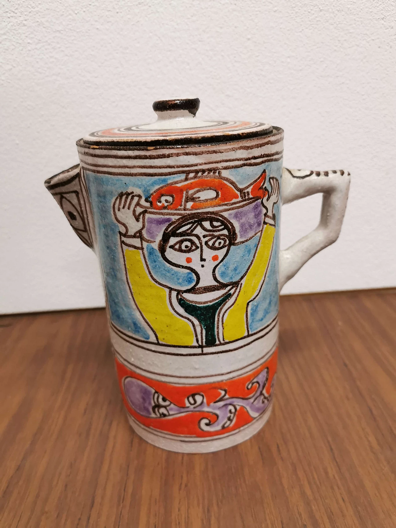 Brocca in ceramica siciliana multicolore di Giovanni De Simone, anni '60 1188042