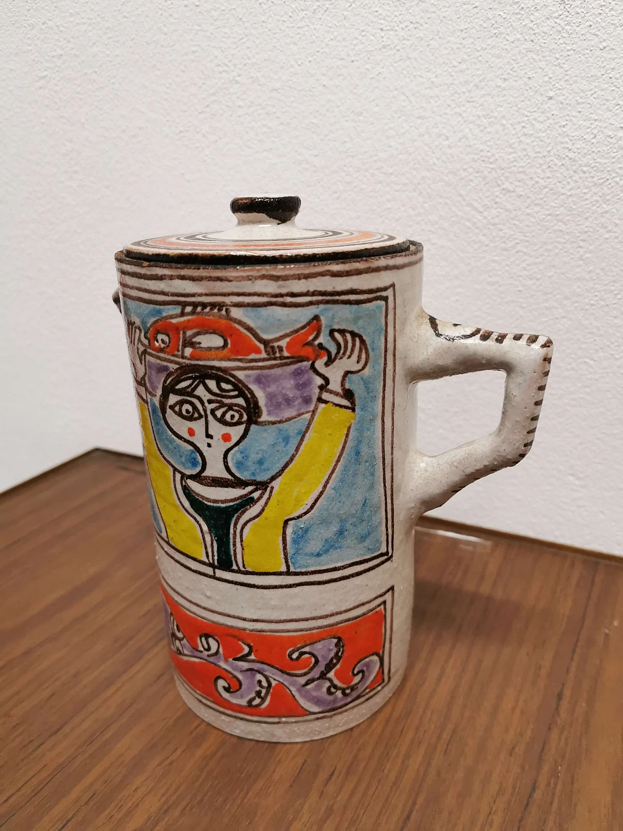 Sicilian multicolor ceramic pitcher by Giovanni De Simone, 60s 1188044