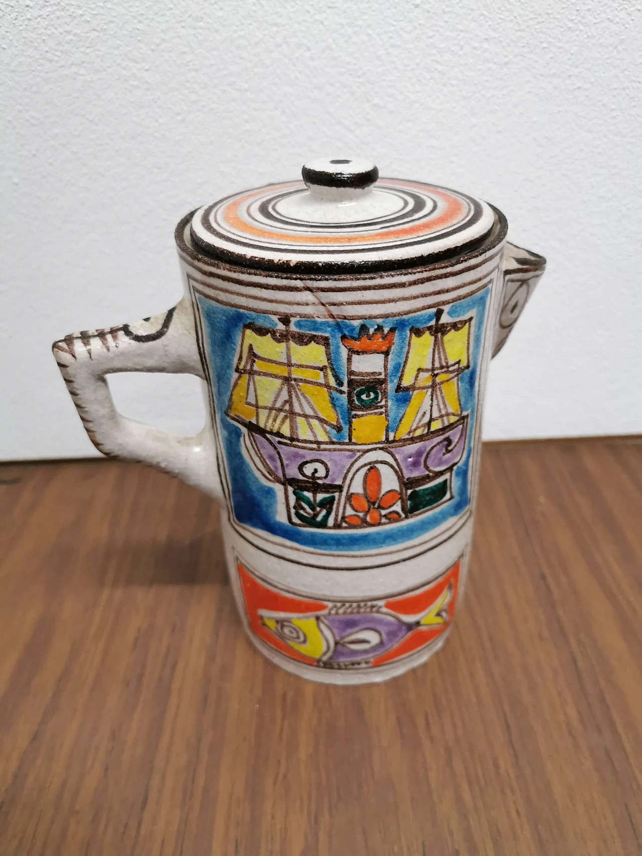 Sicilian multicolor ceramic pitcher by Giovanni De Simone, 60s 1188046