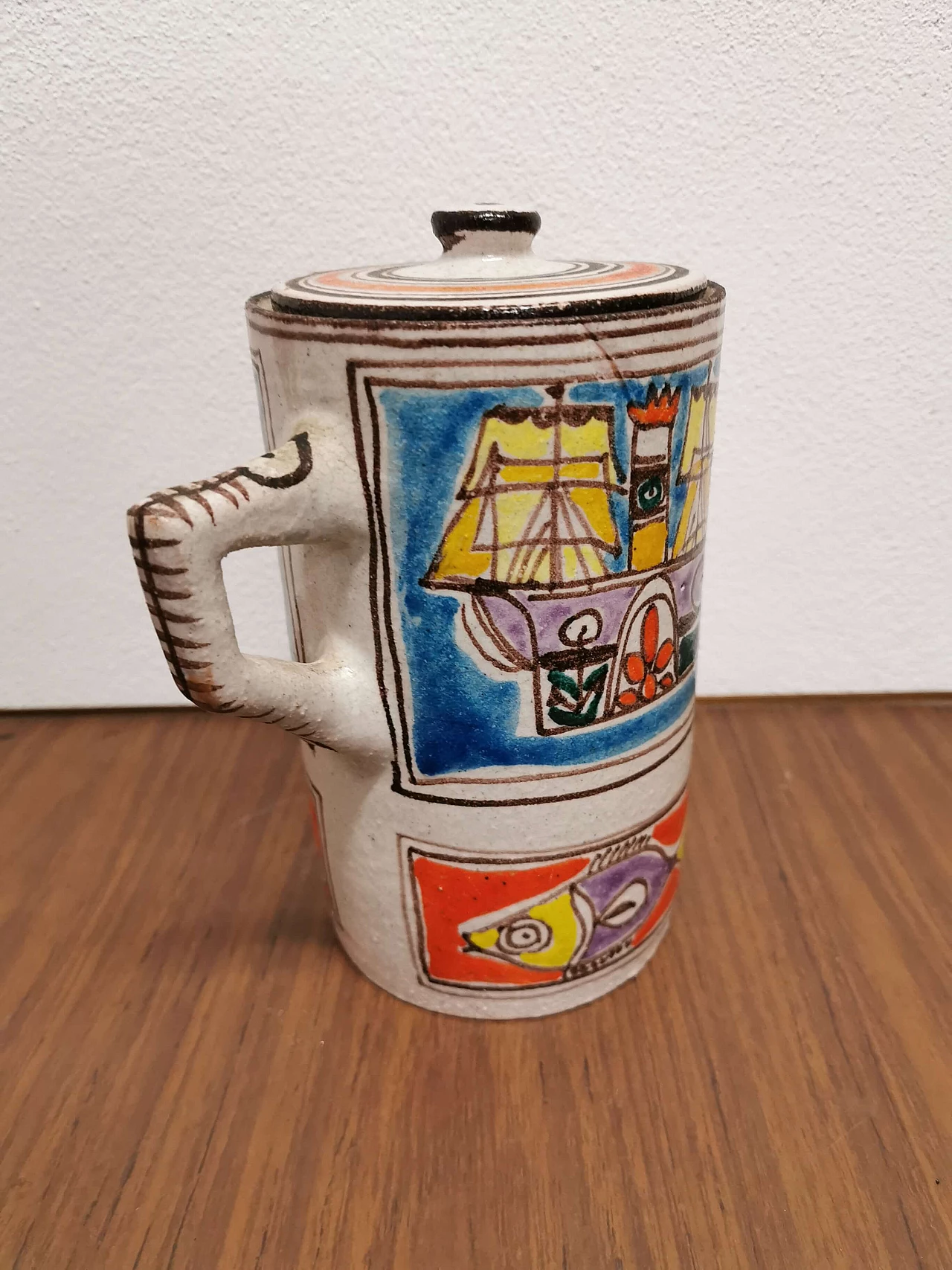 Sicilian multicolor ceramic pitcher by Giovanni De Simone, 60s 1188049