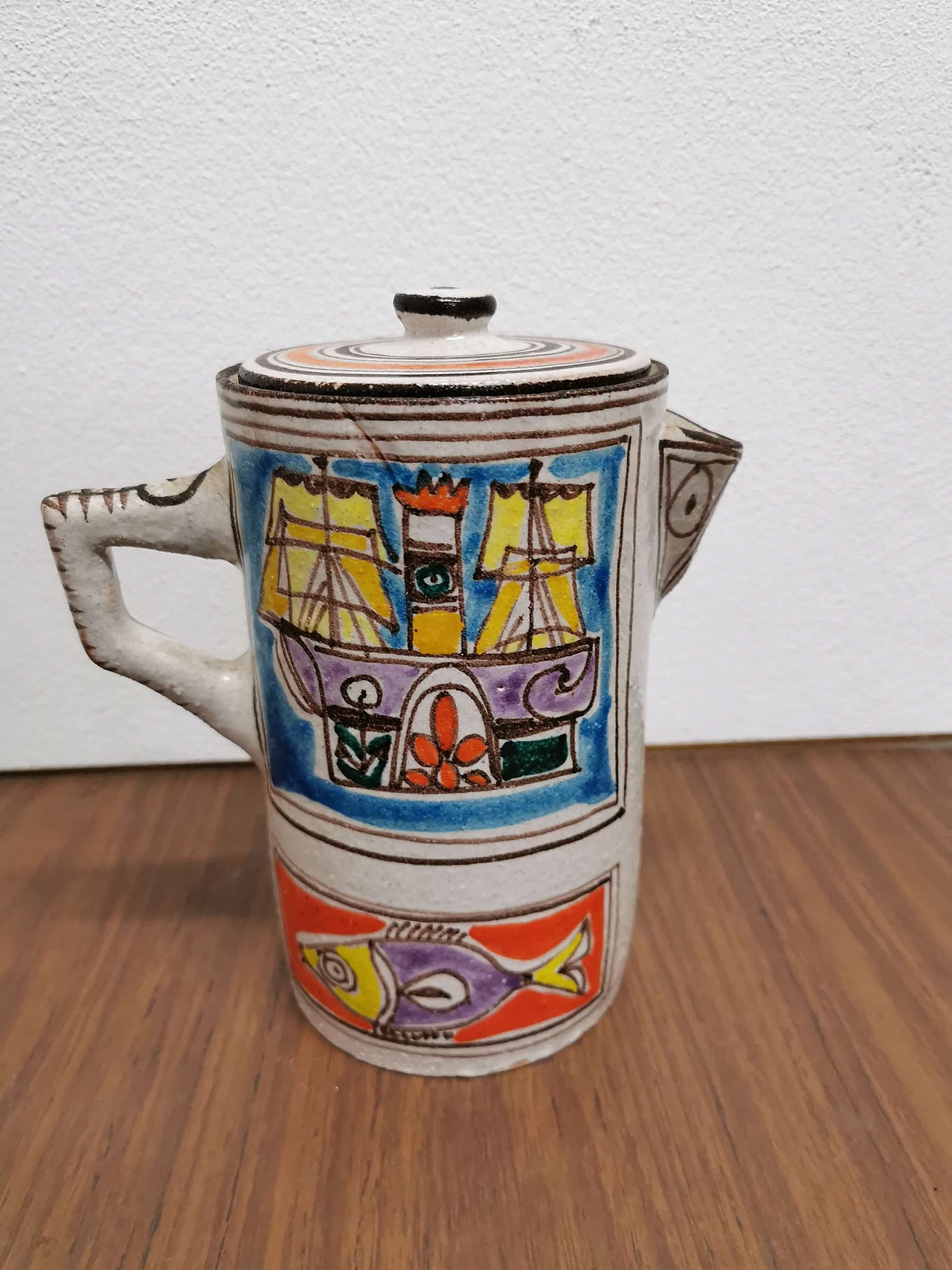 Sicilian multicolor ceramic pitcher by Giovanni De Simone, 60s 1188050