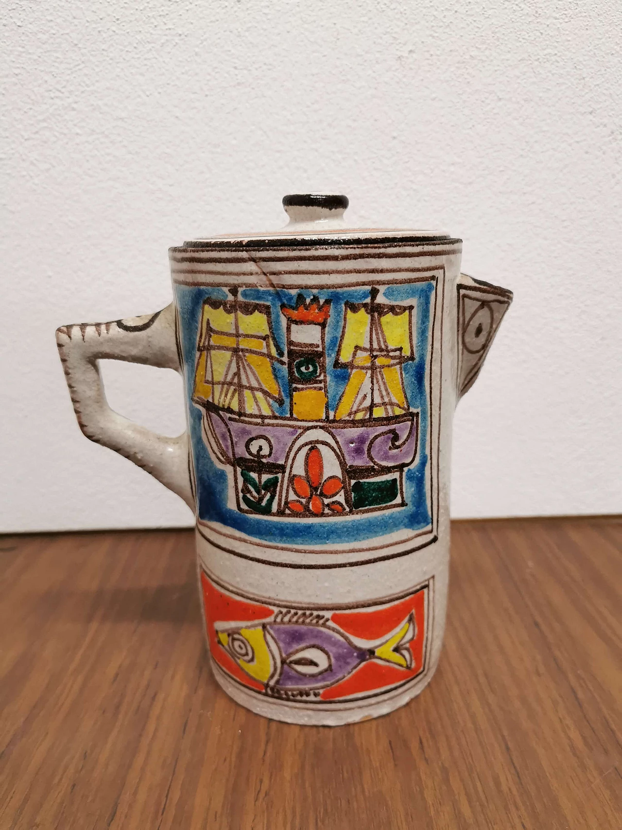 Sicilian multicolor ceramic pitcher by Giovanni De Simone, 60s 1188052