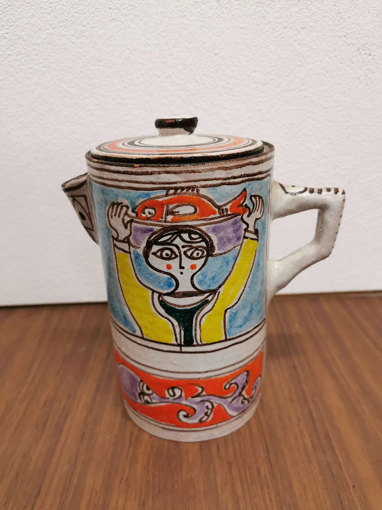 Sicilian multicolor ceramic pitcher by Giovanni De Simone, 60s 1188053