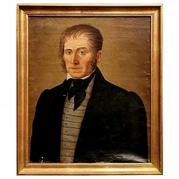 Portrait oil on canvas of a nobleman with golden frame, 1850