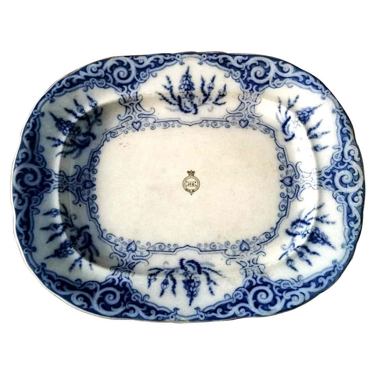 Vassoio vittoriano in ceramica bianca e blu 1188086