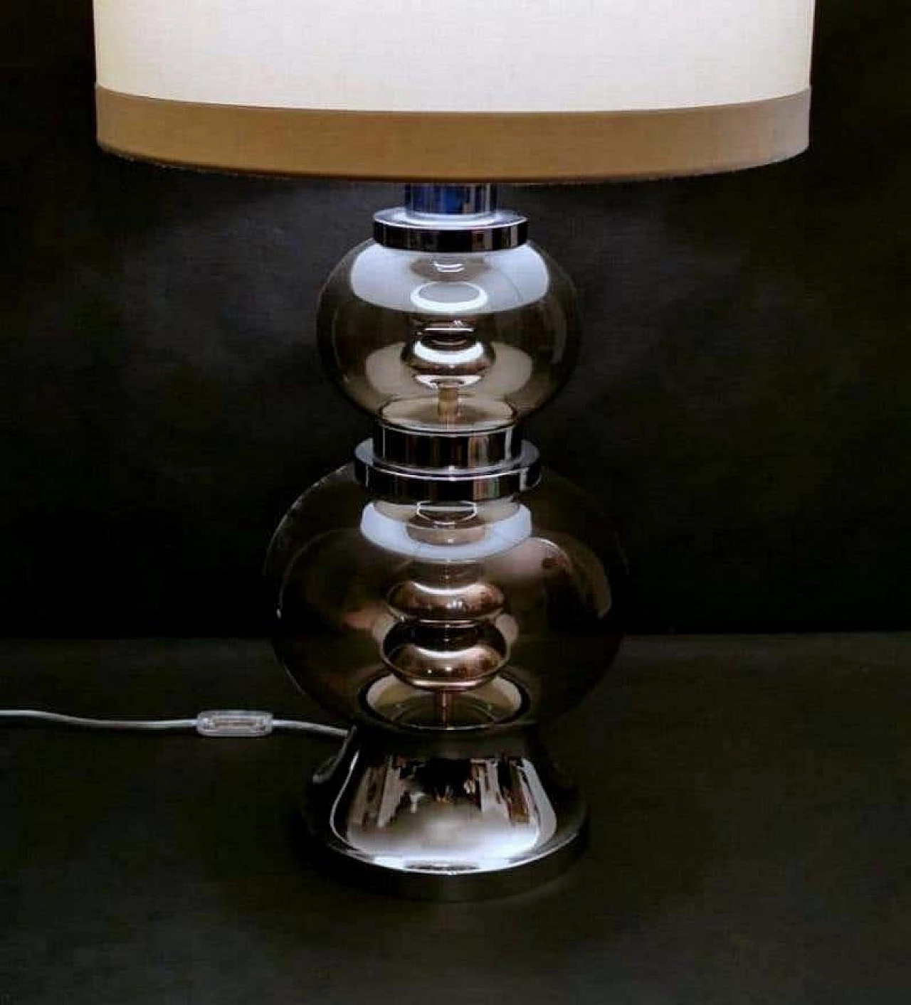 Table lamp in steel and smoked glass, 70s 1188210