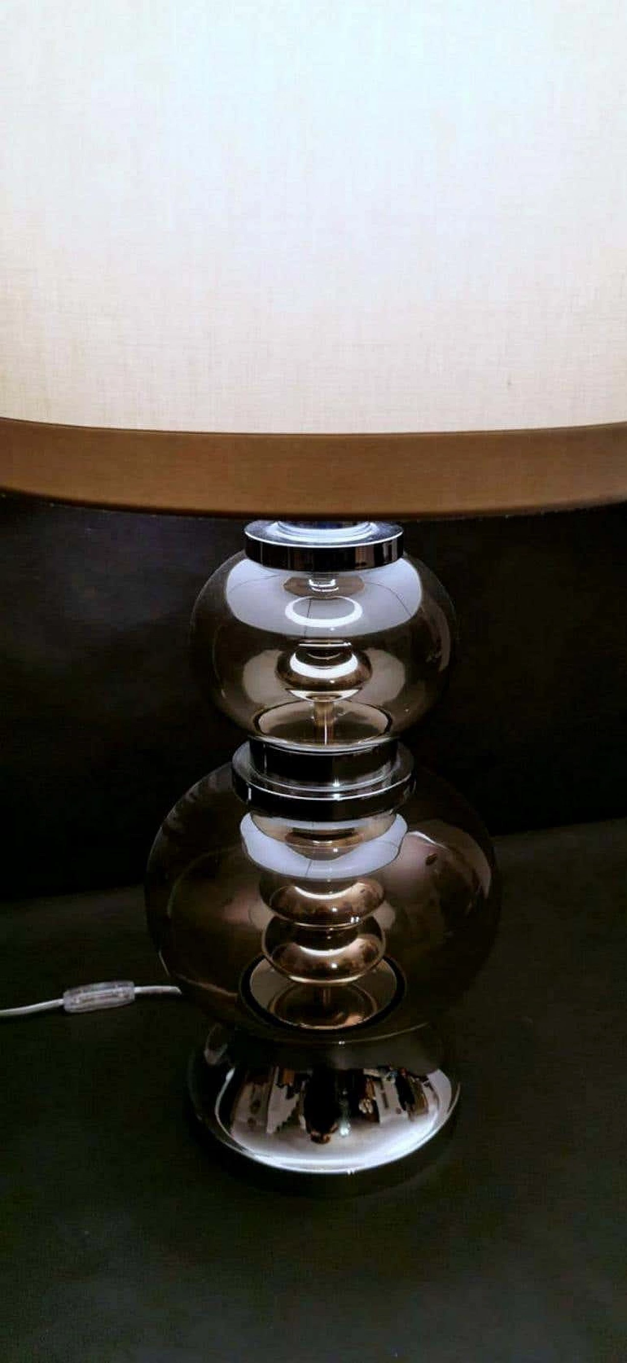 Table lamp in steel and smoked glass, 70s 1188211