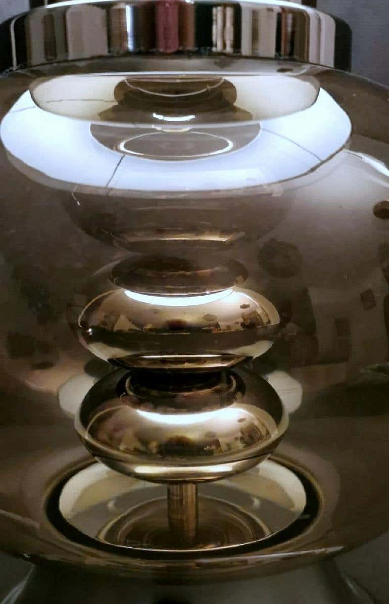 Table lamp in steel and smoked glass, 70s 1188212