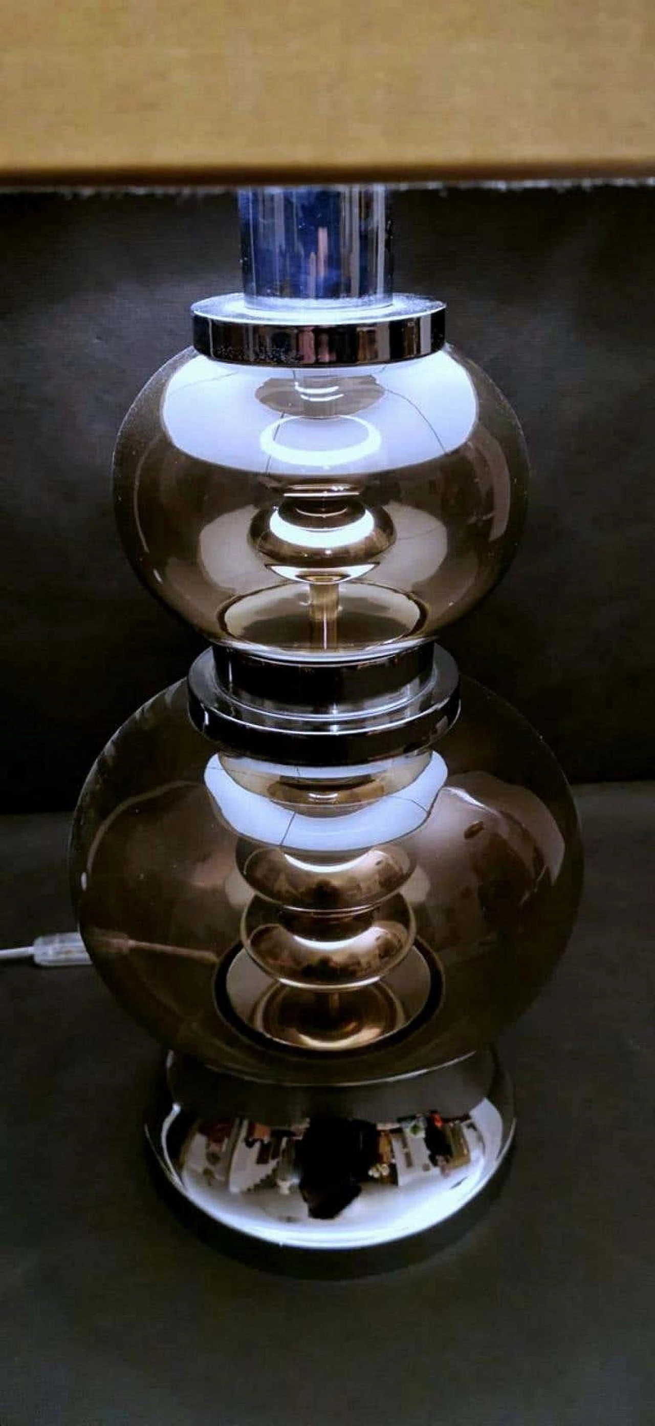 Table lamp in steel and smoked glass, 70s 1188213