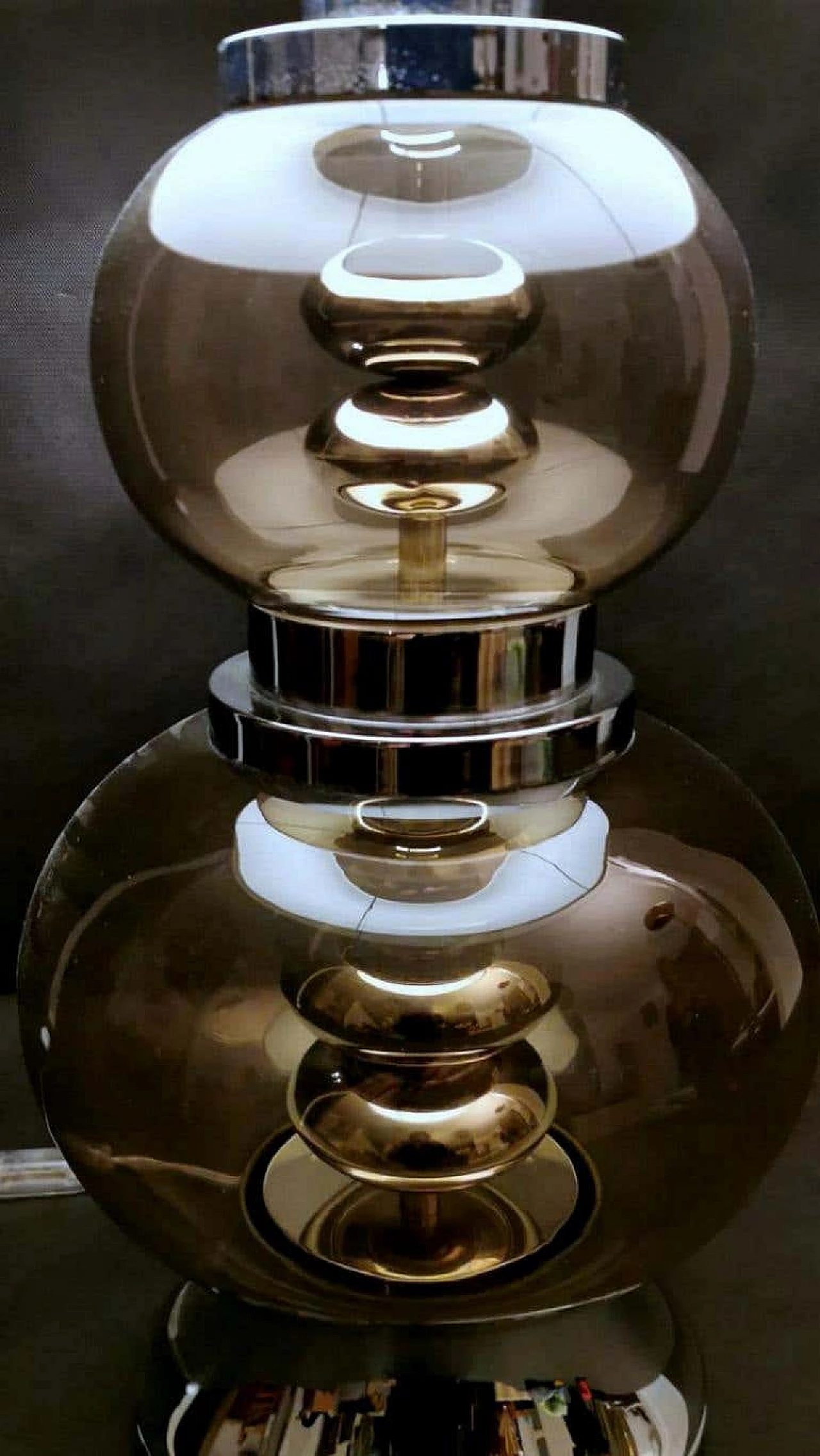 Table lamp in steel and smoked glass, 70s 1188214