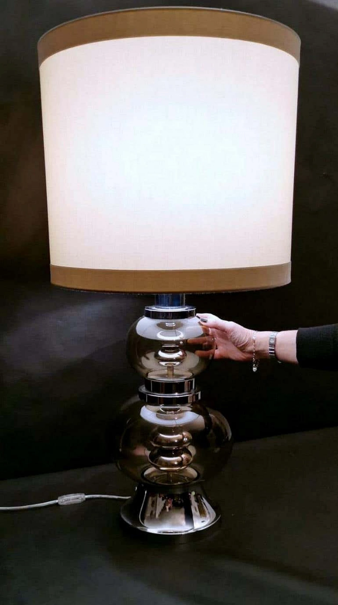 Table lamp in steel and smoked glass, 70s 1188217