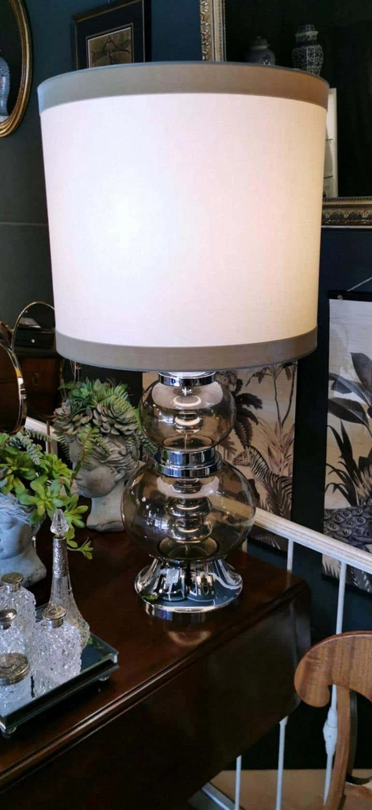 Table lamp in steel and smoked glass, 70s 1188219