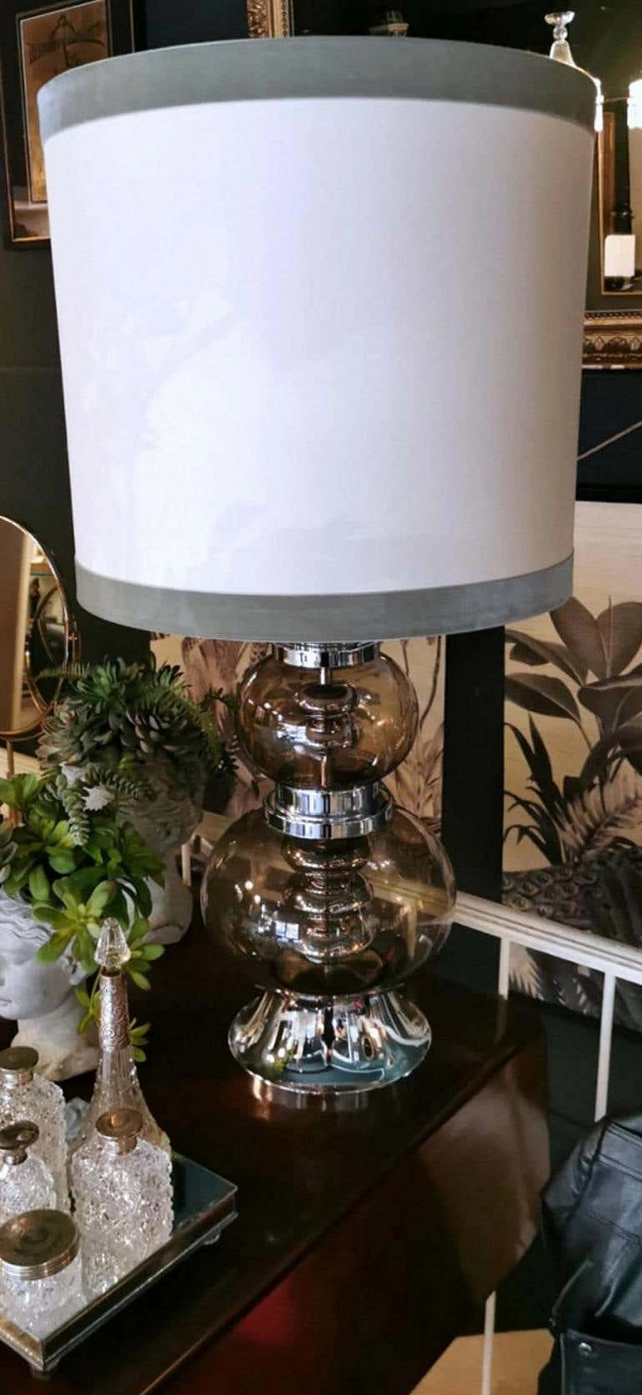 Table lamp in steel and smoked glass, 70s 1188220