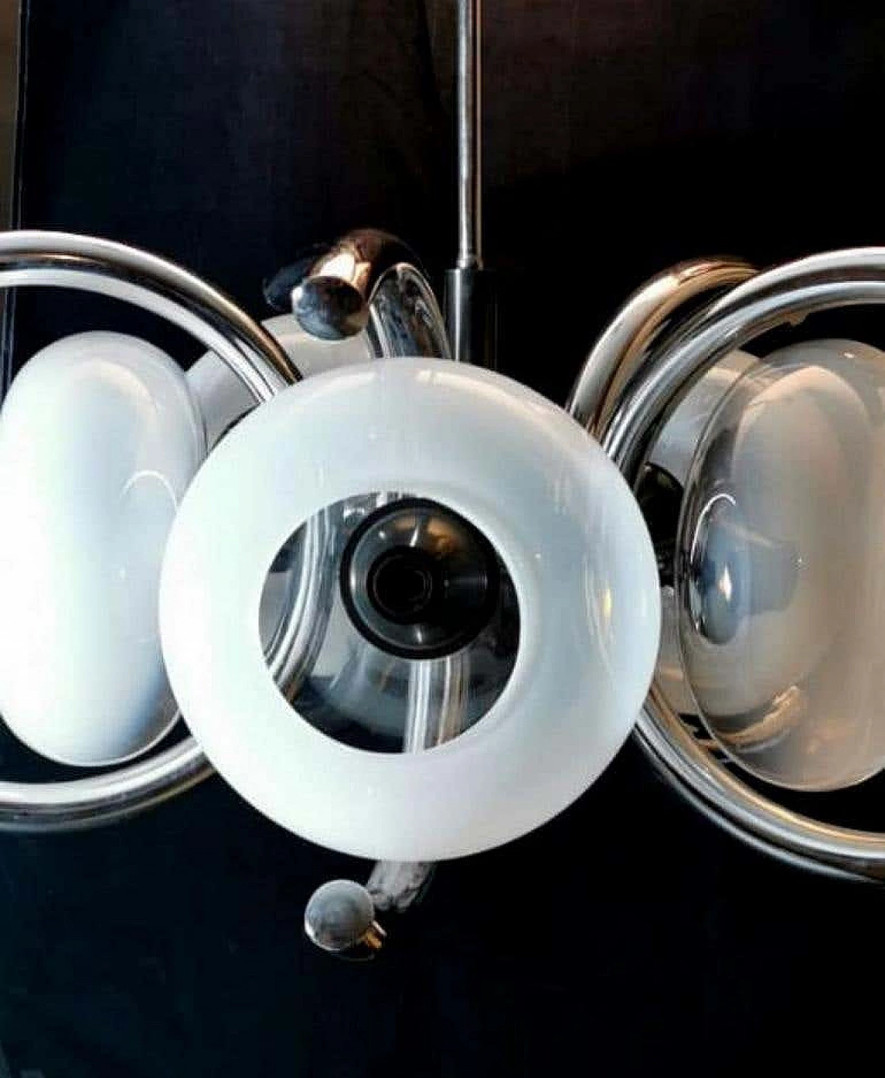 Chandelier in opaline glass and steel in Goffredo Reggiani style, 70s 1188283