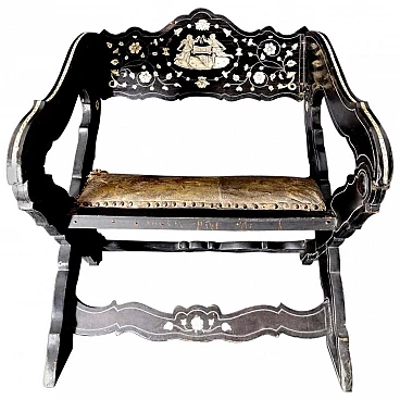Chair in Ebony with bone inlays and Cordova leather, 18th century