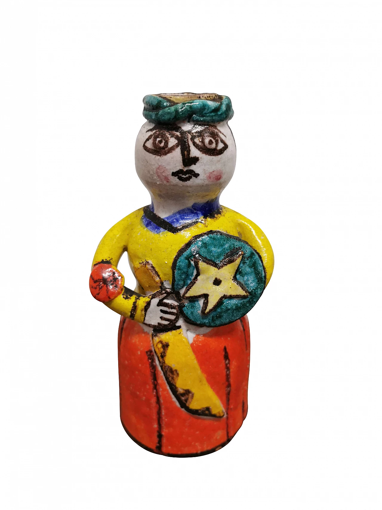 Scultura di guerriero siciliano di Giovanni De Simone in ceramica multicolore, anni '60 1188358