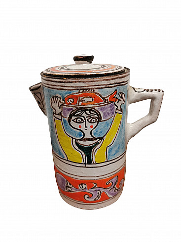 Brocca in ceramica siciliana multicolore di Giovanni De Simone, anni '60