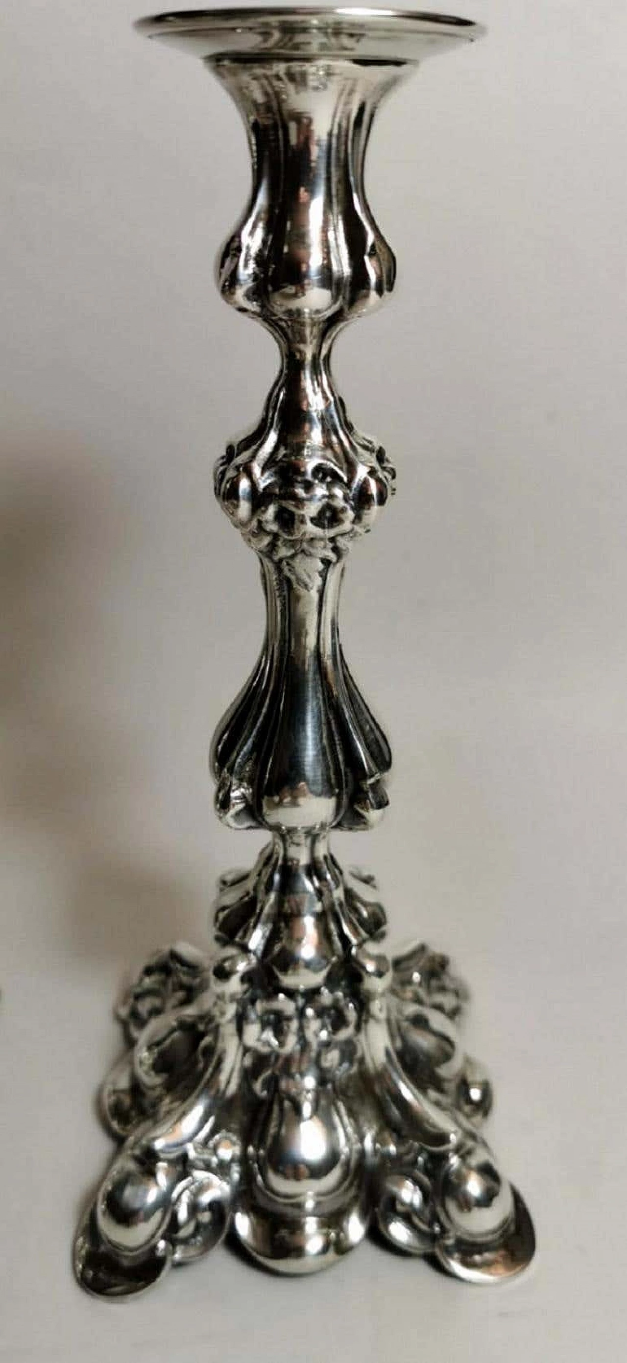 Pair of Rococo style  silver candlesticks, 50s 1188379