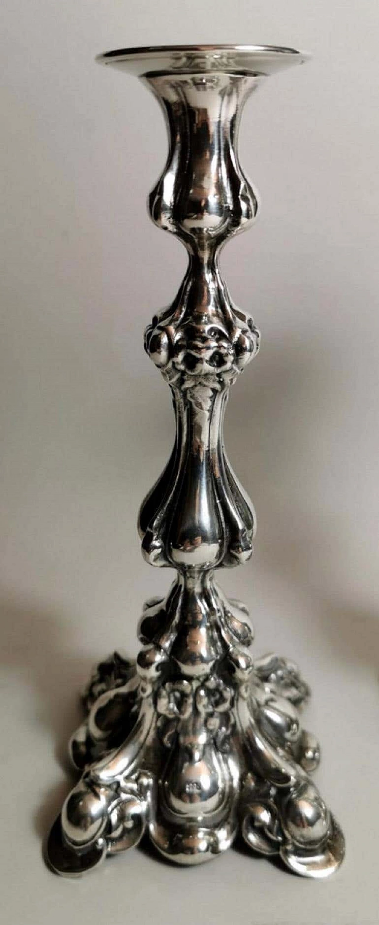 Pair of Rococo style  silver candlesticks, 50s 1188380