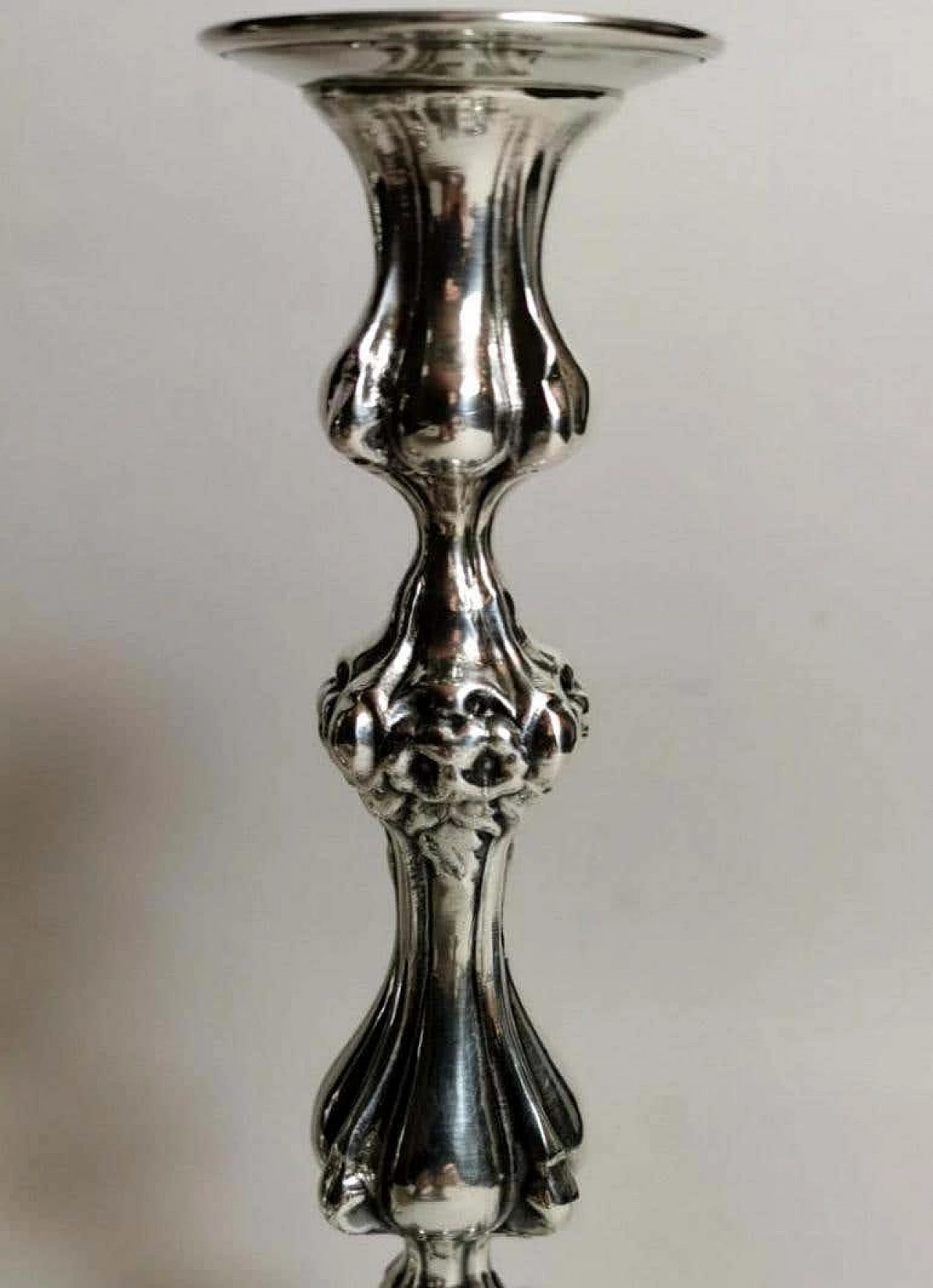 Pair of Rococo style  silver candlesticks, 50s 1188381